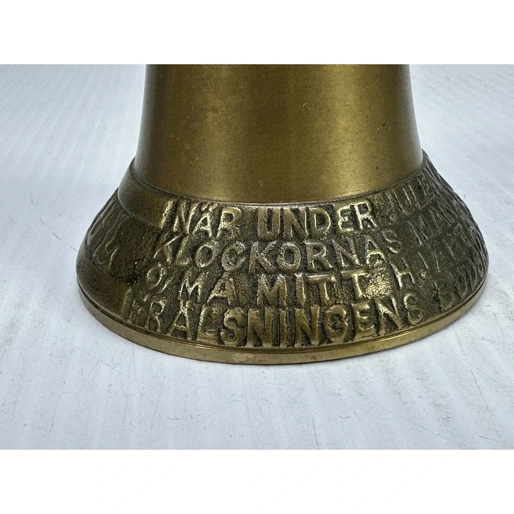 ANTIQUE VINTAGE SWEDISH BRASS BELL FRIDFULL JUL CHRISTMAS BELL 1950s
